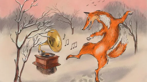 Ein fuchs tanzt in einer schneelandschaft